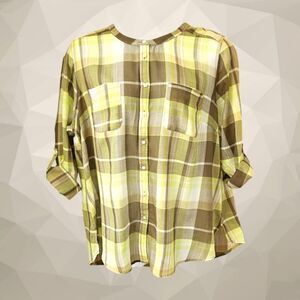 LANE BRYANT Women's Plus Size Round Neck Roll-Tab Sleeve Plaid  Shirt Size 18-20